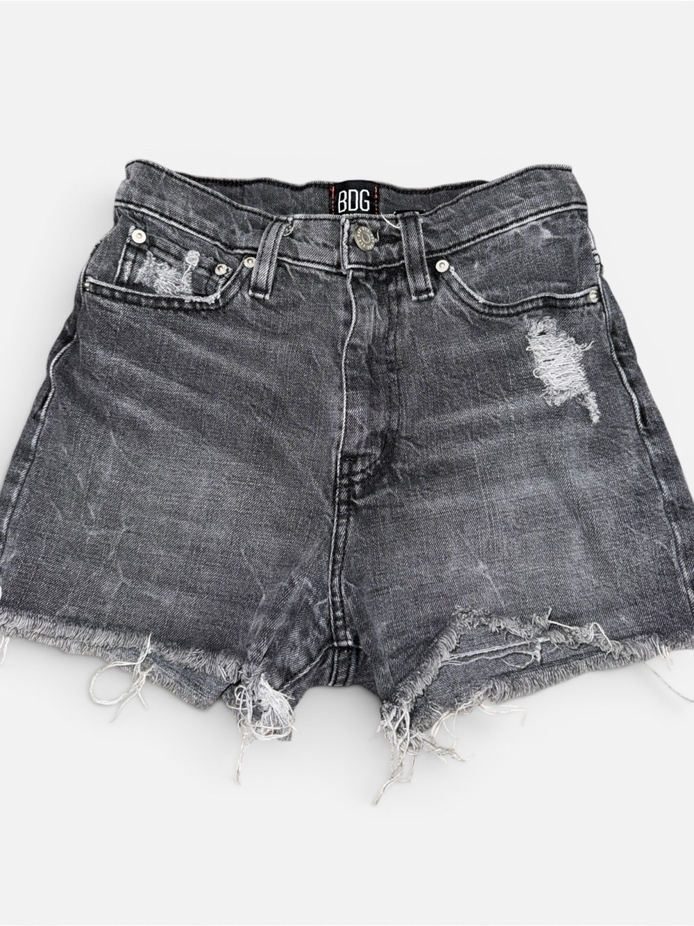 BDG Urban Outfitters High Rise Girlfriend Denim Shorts Black Distressed Size 24